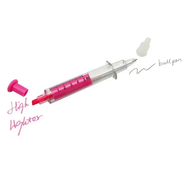 2 IN 1 Syringe Ballpoint Pen with Highlighter