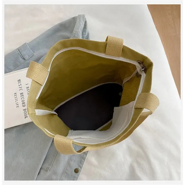 Large-capacity Canvas Bag with front zipper pocket