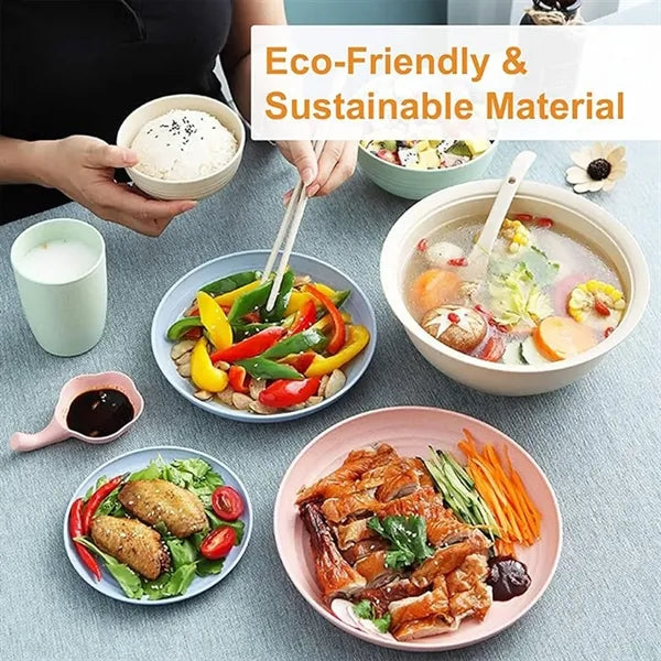 Unbreakable Wheat Straw Dinnerware Sets of 6 Kids Adult