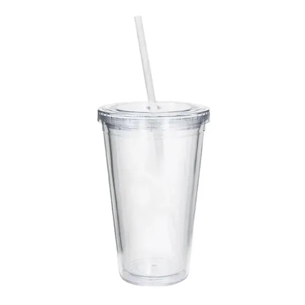 16 Oz Double Wall Plastic Staduim Tumbler With Straw