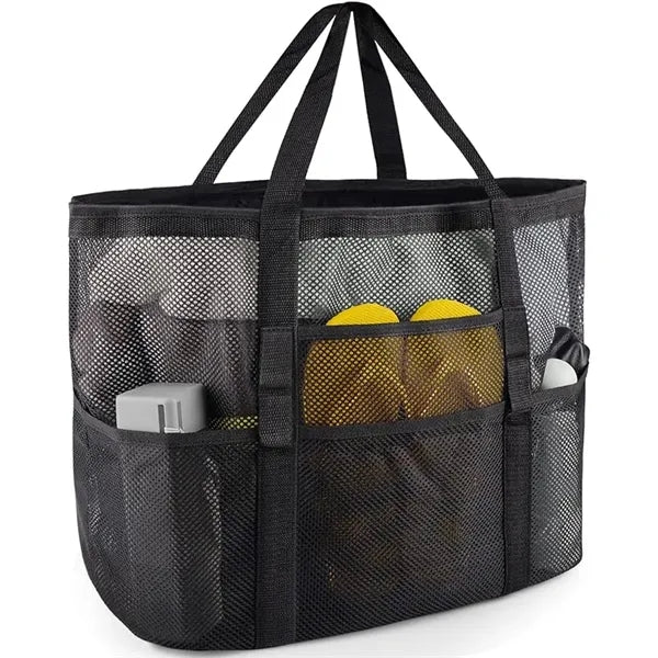 8 Pockets Foldable Family Mesh Beach Tote Bag 17"x7.8"x15.3"