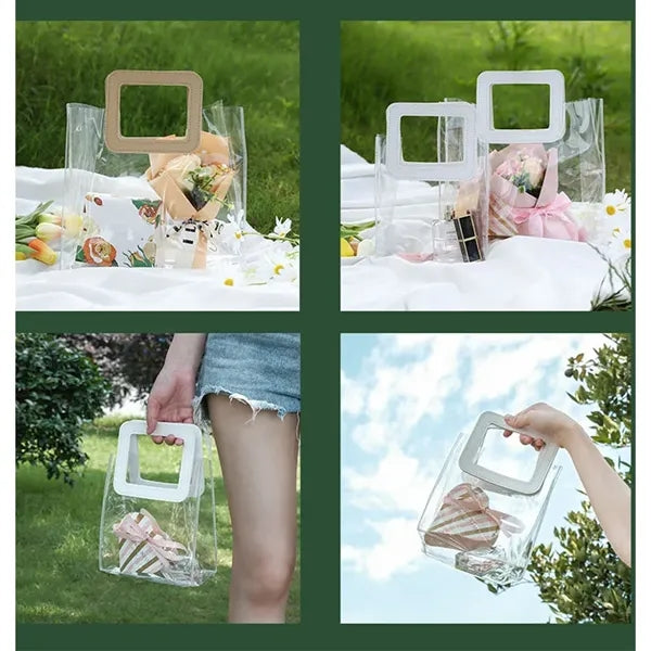 Transparent Waterproof Clear PVC Gift Wrap Bag w/Handles
