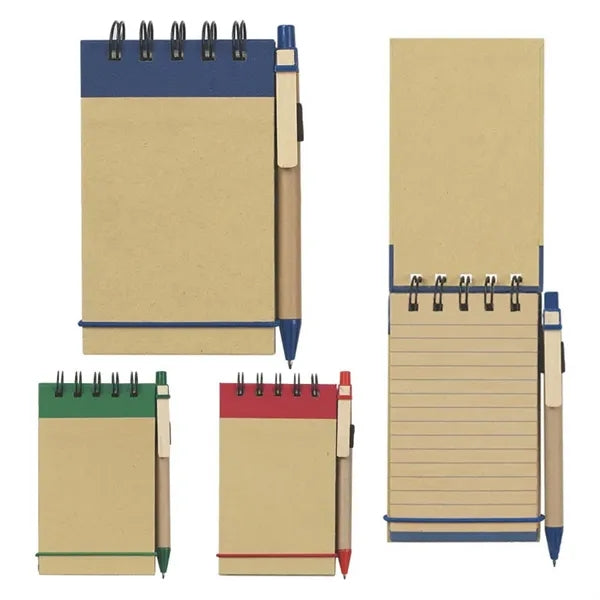 Recyclable Lined Spiral Jotter Notebook With Ballpoint Pen