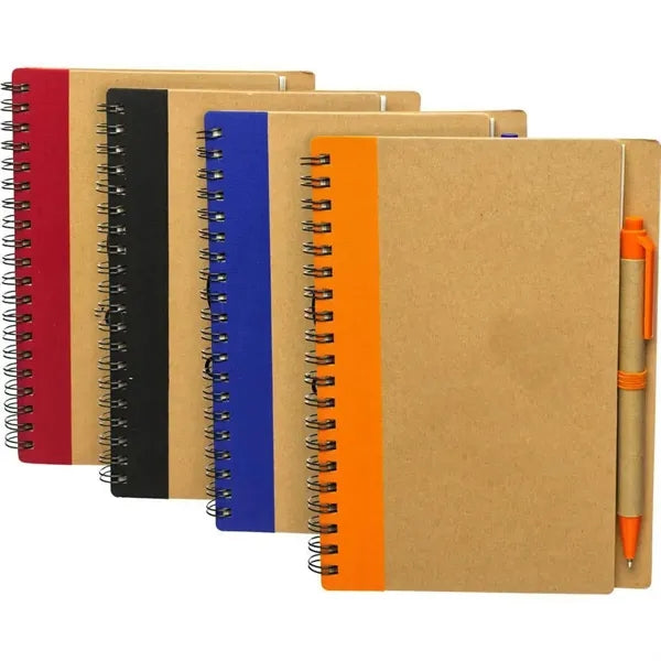 Recyclable Lined Spiral Notebook Pack With Ballpoint Pen