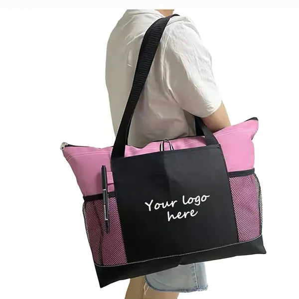 Travel Shoulder Handbag Shopping Tote Bag With Mesh Pocket