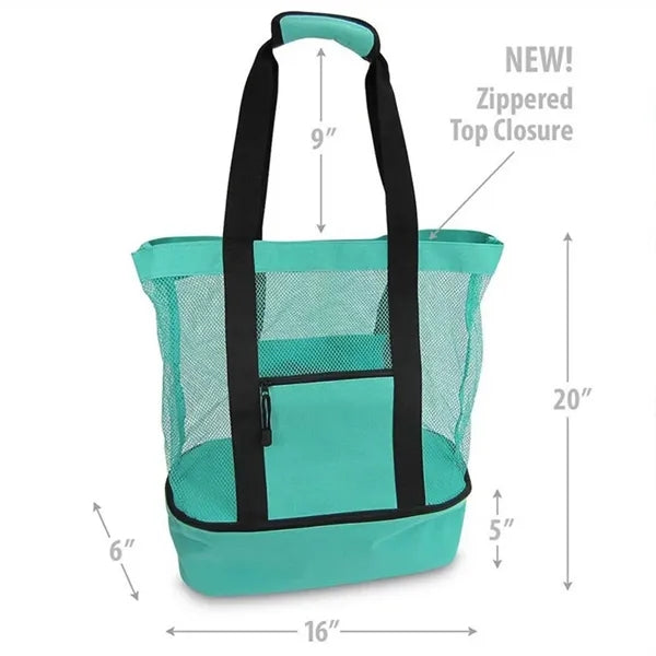 2-in-1 Mesh Beach Bag With Insulated Cooler