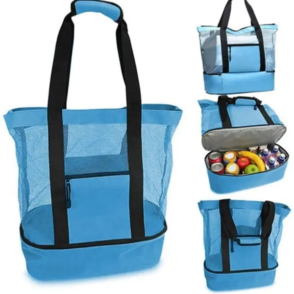 Mesh Beach Bag Picnic Tote Foldable Shopping Handbag