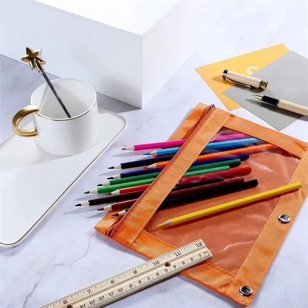 3 Ring Fabric Zippered Pencil Pouch