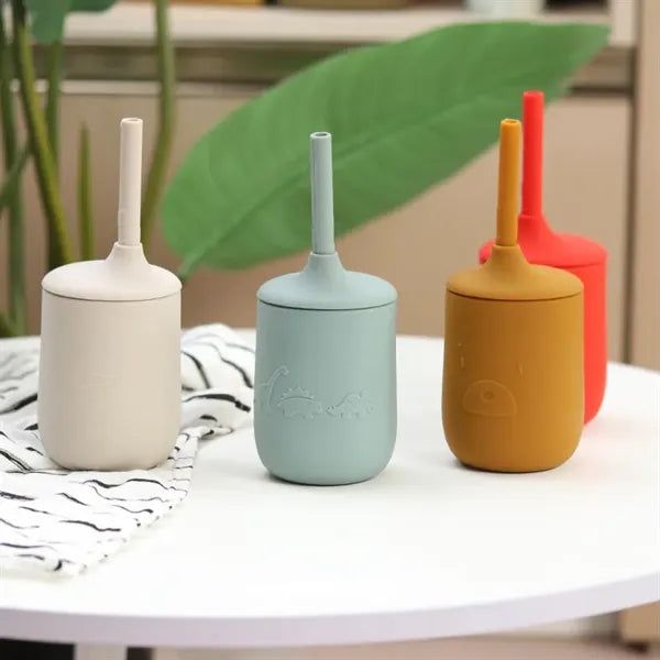 Silicone Baby Sippy Cup with Straw ,Bear Dino Cat design