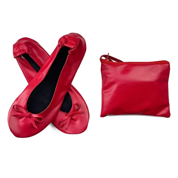 PU Foldable Flat Slippers with Black Pouch