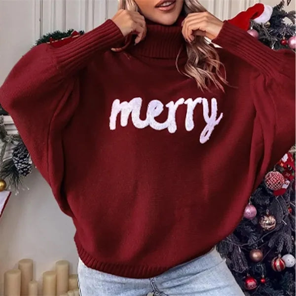 Women's Turtleneck Merry Christmas Sweater
