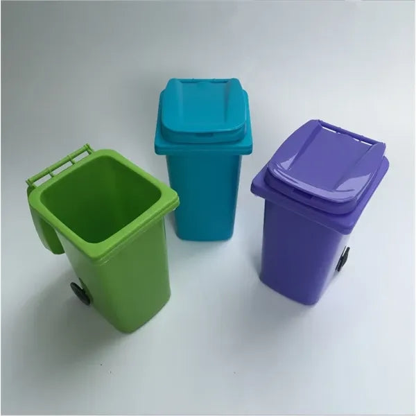 Trash Bin Shaped Pencil Holder with Lid Desktop Organizer