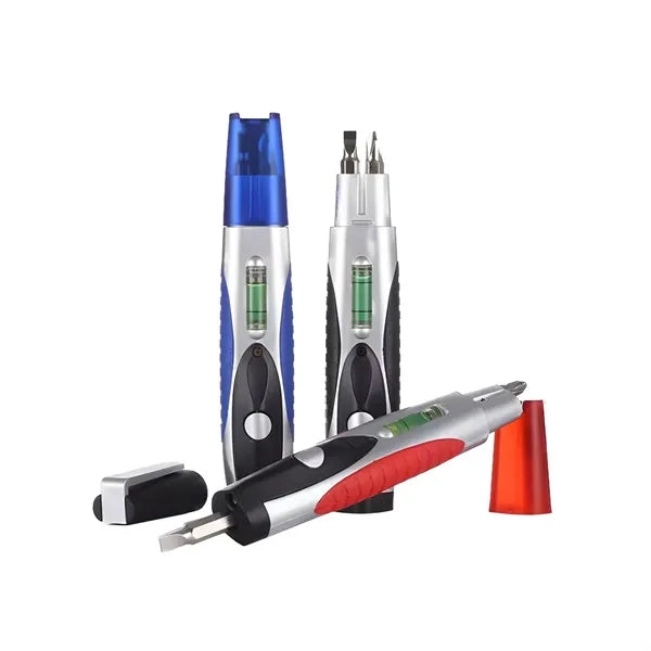 Screwdriver Tool Kit in Pen Shape w/ LED and Level Meter