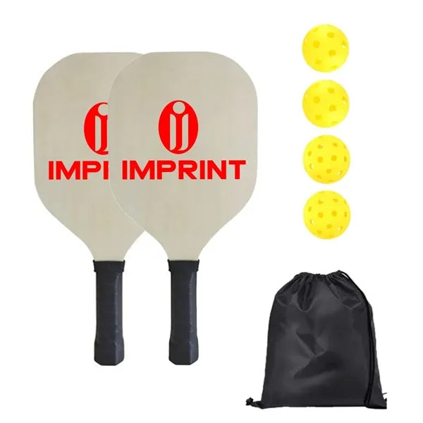 Wood Pickle Ball Set W 2 Paddles & 4 Official Pickleballs