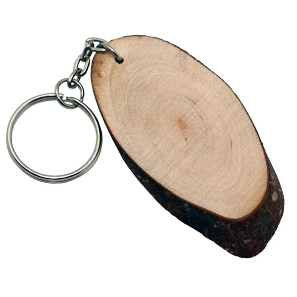 Natural Wood Oval Keyring