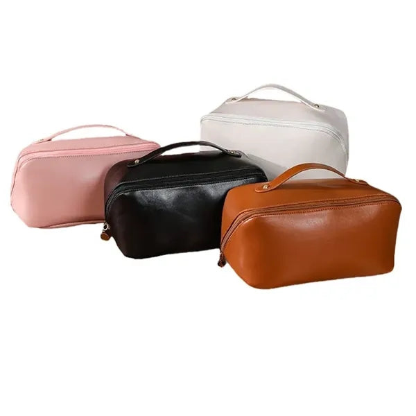 Large Capacity PU Leather Travel Makeup Bag with Dividers