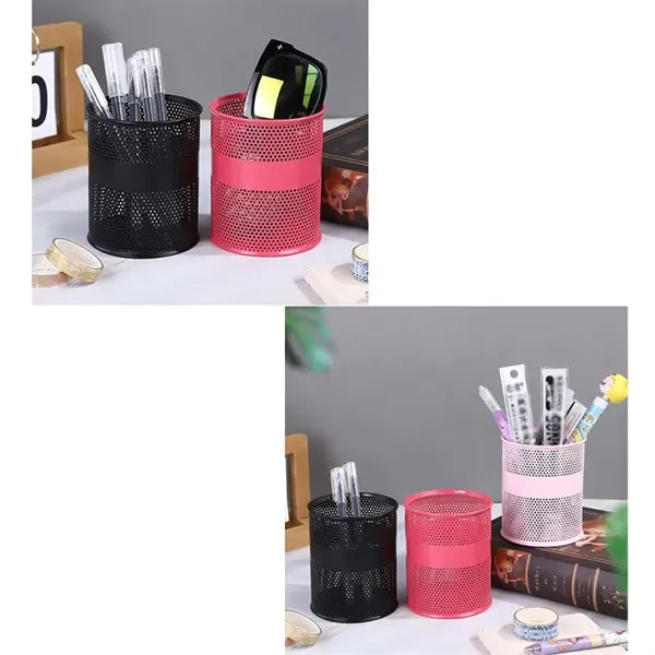 Metal Office Desktop Pen Holder Circular Storage Box