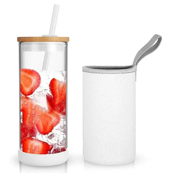 20oz Glass Tumbler with Straw and Bamboo Lid