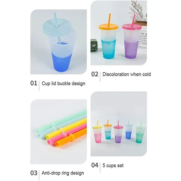 Lidded Color Changing Plastic Daily Use Straw Juice Cup