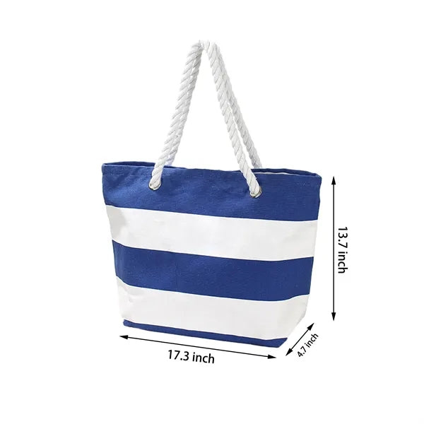 Rope Handles Canvas Tote Bag With Stripes