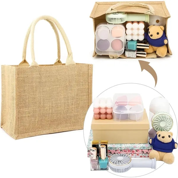 Simple Burlap Jute Tote Bag with Handles, Grocery HandBag