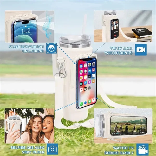Water Bottle Carrier Bag With Strap And Clear Phone Pocket F
