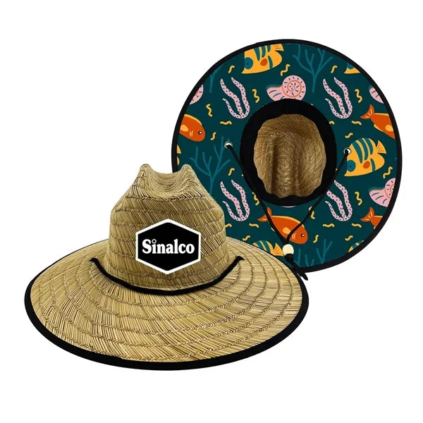 Straw Hat With Custom Patch And Full Color Underbrim Imprint