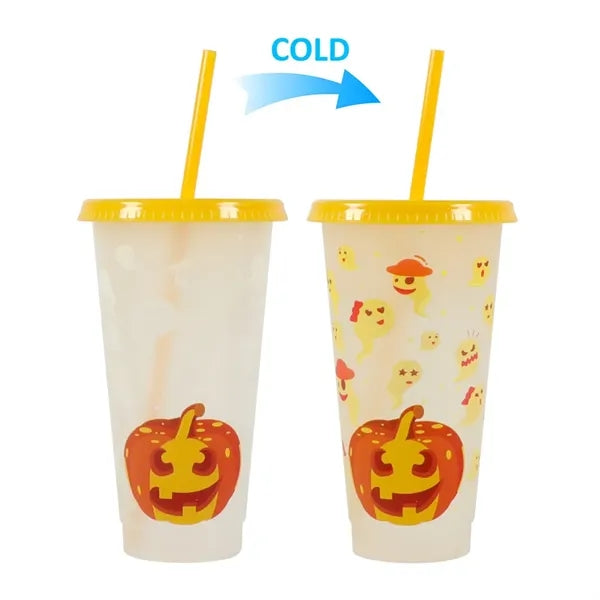 24Oz Cold Color Changing Cup w/ Lid Straw