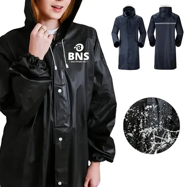 Waterproof Long Rain Jacket Lightweight Reflective Rainwear