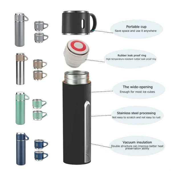 Stainless Steel Insulated Bottle Gift Set with Cups