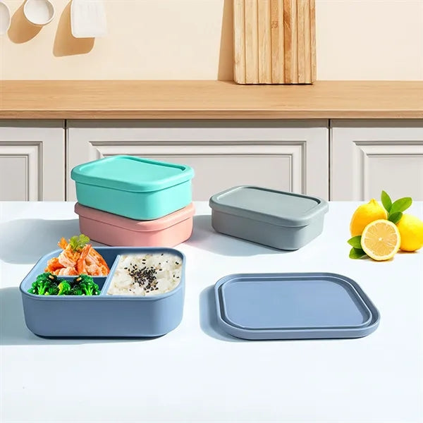 Three-Compartment Anti-Scratch Silicone Lunch Box, Microwave