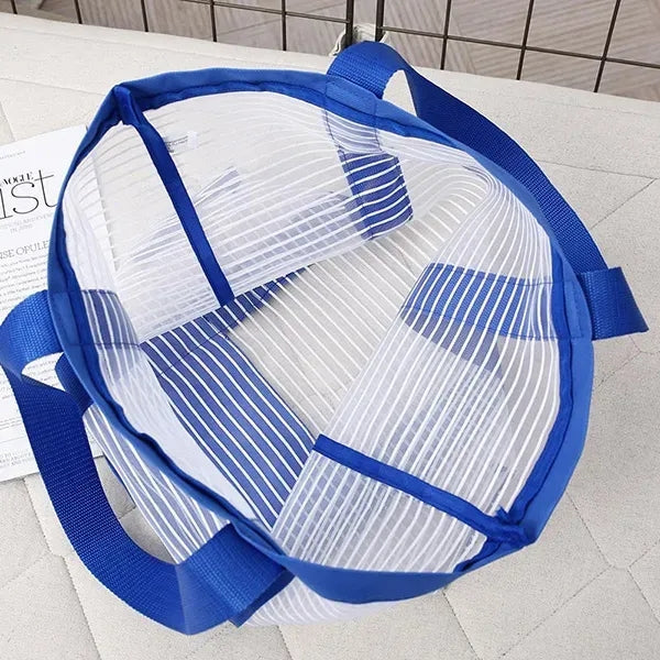 Sheer Striped Mesh Boat tote -13.8x12.6x4.7