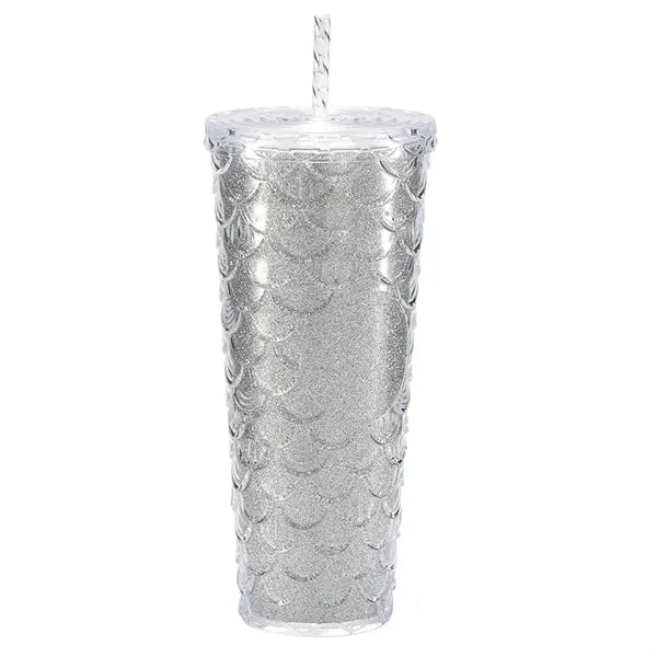 24OZ Double Wall Plastic Tumbler With Straw And Lid
