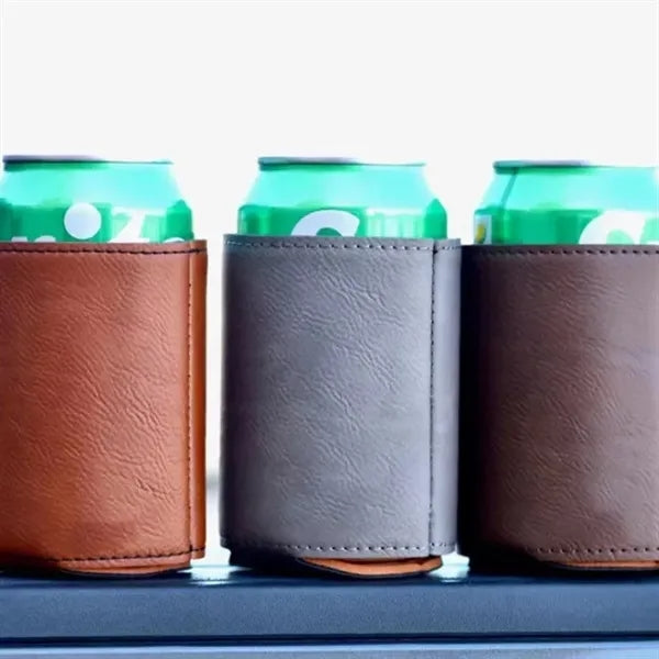 Collapsible Leather Beer Can Cooler Holder, Beverage Sleeve