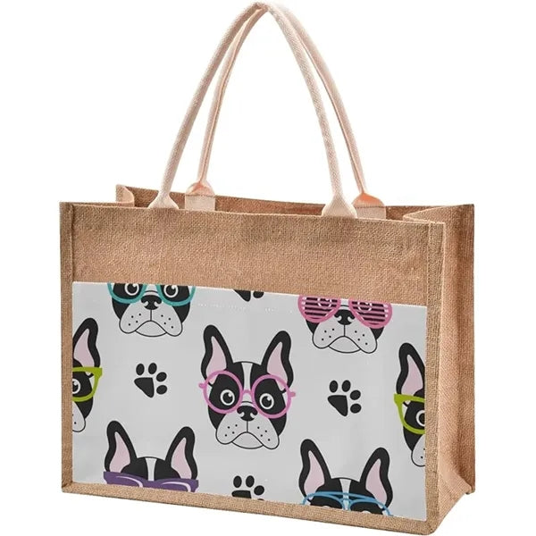 Jute Tote Bags With Canvas Front Pocket