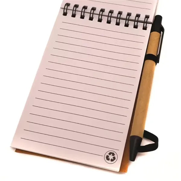 Kraft Paper Cover Pocket Spiral Notepad With Pen