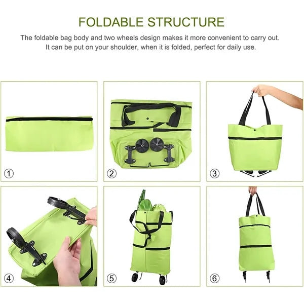 2 in 1 Cloth Foldable Shopping Bag with Wheels