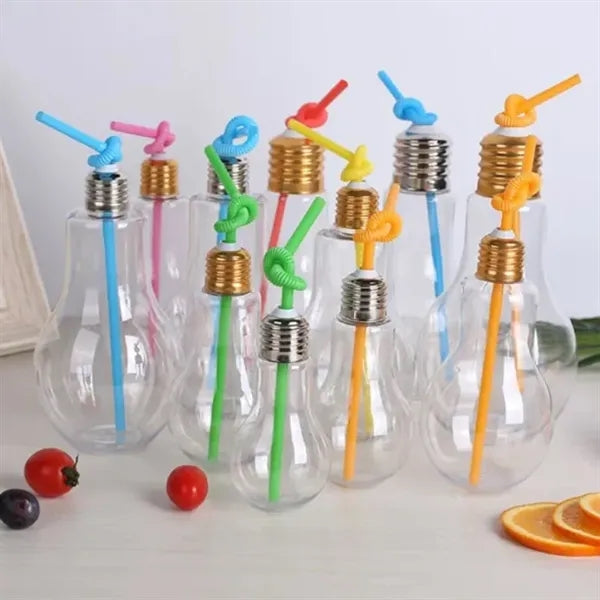 13.5oz Light Bulb PET Novelty Drinking Glasses with Straw