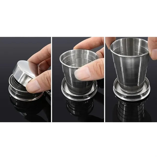 Outdoor Folding Stainless Steel Retractable Cup Key Ring