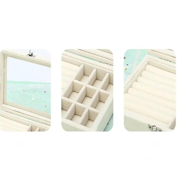 Jewelry Display Storage Holder Case With Glass Lid