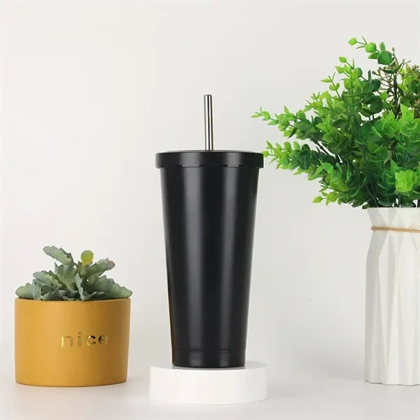 17 Oz. Stainless Steel Insulated Tumbler With Straw And Lid