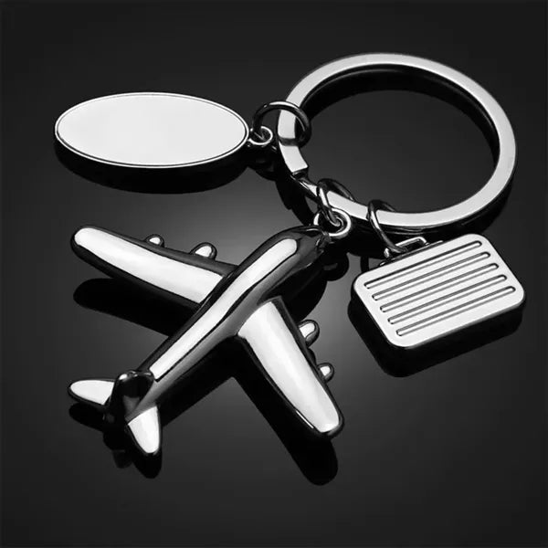 Airplane Luggage Tag Charm Keychain Metal Airline Key Ring