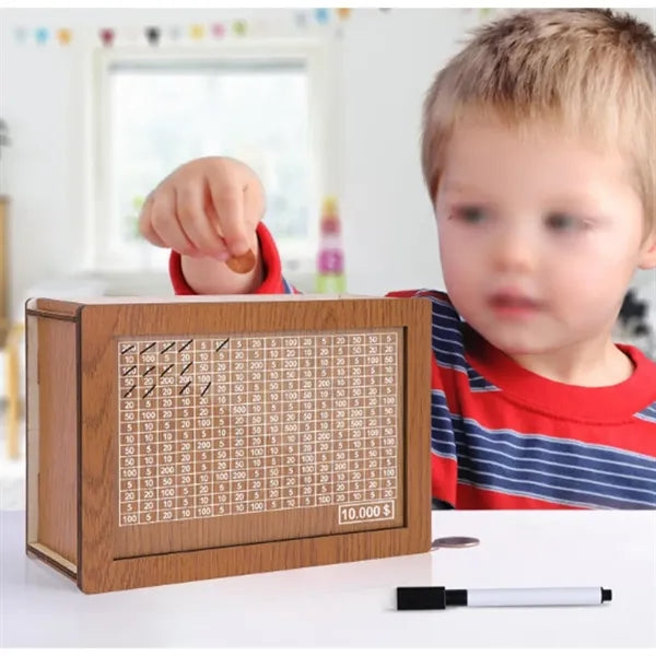 Wooden Money Saving Box Piggy Bank with Target and Numbers