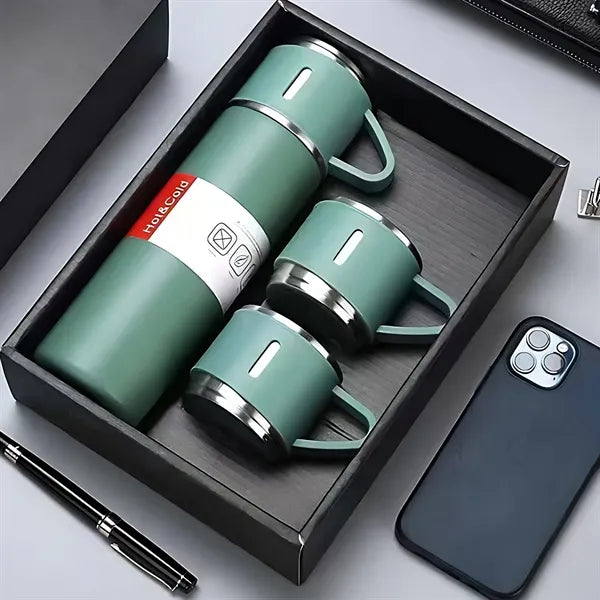 Stainless Steel Thermo Bottle With 3 Cups Insulated Drinks