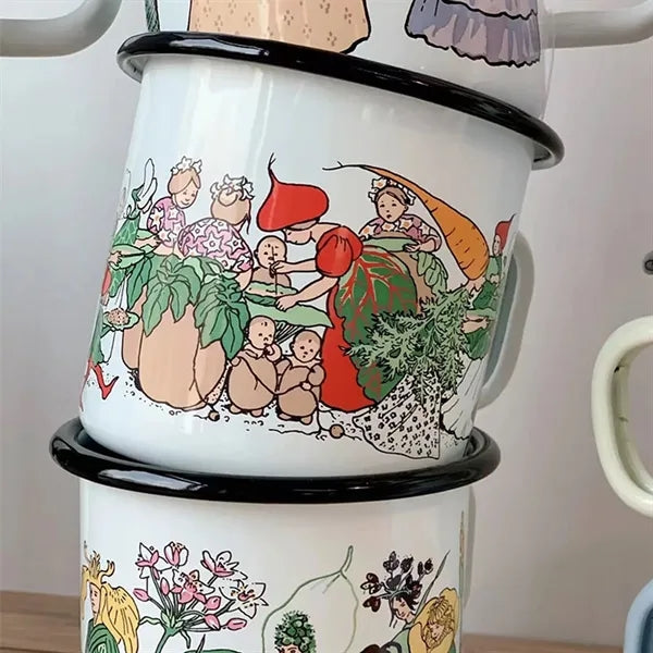 Thickened Outdoor Enamel Mug with Creative Cartoon Design
