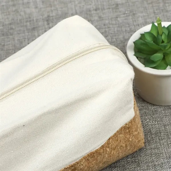 Natural Cork Fabric with Cotton Canvas Pouch Zipper Bag