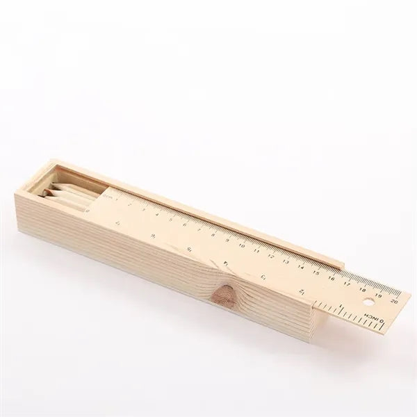 12-Piece Colored Pencil Set In Wooden Ruler Box