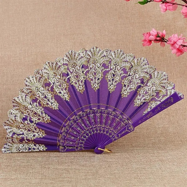 Chinese Folding Vintage Fan with Hot Gold Pattern