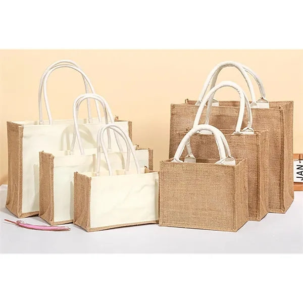 Natural Burlap And Canvas Tote Waterproof Shopping Bag
