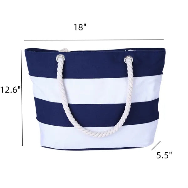 Large Striped Canvas Tote Bag